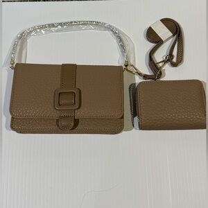 NWT 2PC Women's Hand Bag with Bling Hand Strap, Crossbody Strap and FREE Wallet